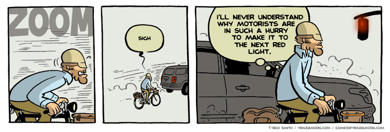 Yehuda questions why motorists rush past him only to end up waiting at the same red light further down the road.